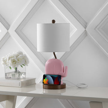 Ellie Bohemian Designer Iron/Resin Elephant LED Kids Table Lamp with Phone Stand and USB Charging Port - JONATHAN Y